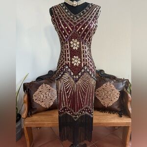 Babeyond 1920’s Style Flapper Sequin & Fringe Dress Size Small
